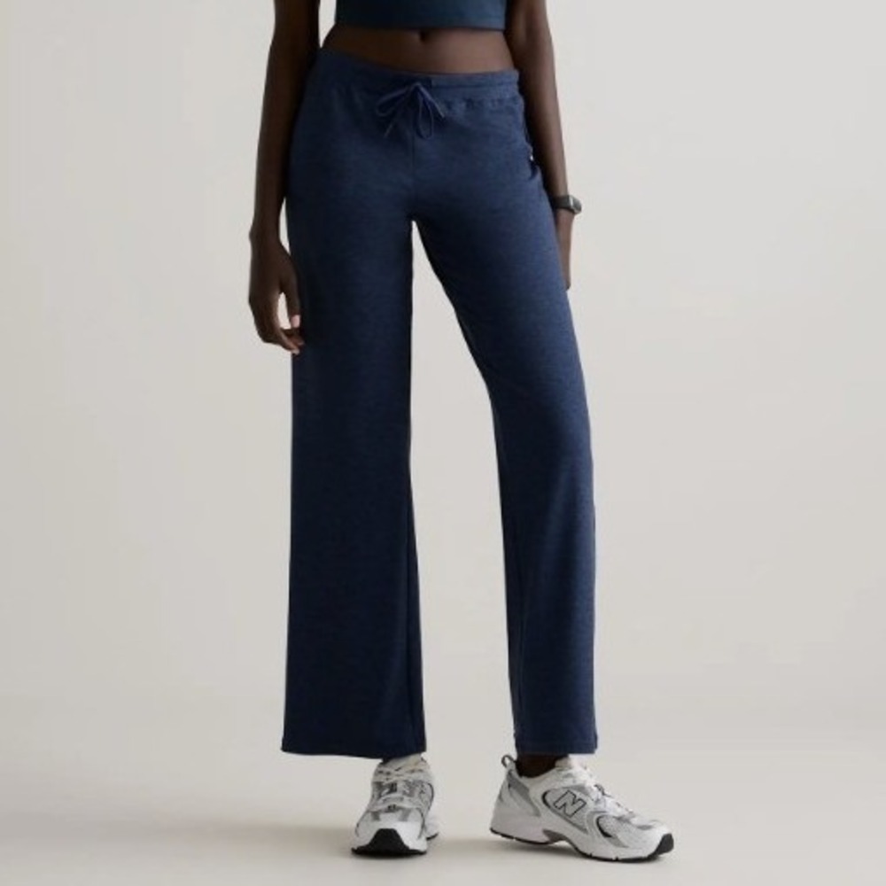 NEW Quince Flowknit Wide Leg Pants Women L Heather Navy Blue Yoga Soft Lounge